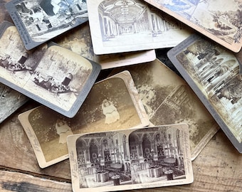Tarjetas estereoscópicas antiguas (c. 1900) / Palacios, Escocia, Rusia, Animales, Boda, París, Campo minero / Fotografía vintage / Efímero antiguo