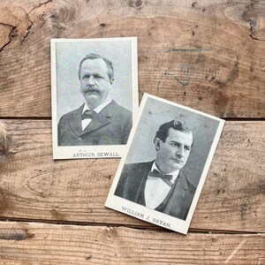 Politieke kabinetskaarten, presidentsverkiezingen (1896) | Kavel van twee | William J. Bryan, Arthur Sewell | Vintage reclame, antieke foto's