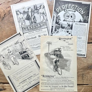 Fietsadvertenties (jaren 1900) | Grote advertenties met antieke print | Cleveland, Remington, Overman, Clipper | Victoriaanse, edwardiaanse ephemera | Vintage