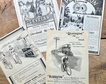 Bicycle Advertisements (1900s) | Large Antique Print Ads | Cleveland, Remington, Overman, Clipper | Victorian, Edwardian Ephemera | Vintage