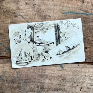 ビクトリア朝のトレードカード、The Bedette (1882) | MB Church Co.、家具 | RJ Eaton、葬儀屋 | アンティーク広告、珍しいエフェメラ