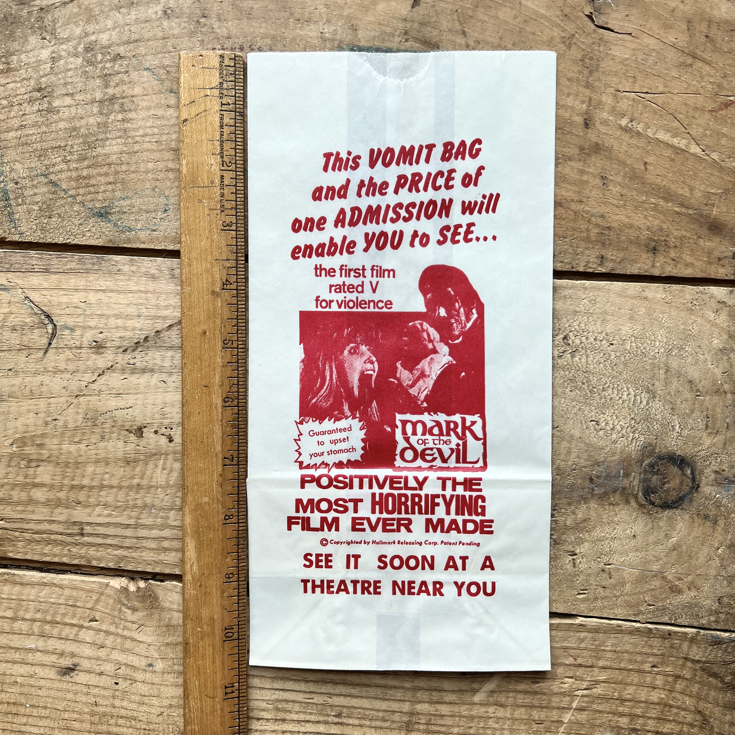 Mark of the Devil Vomit Bag (1970) | Vintage Horror Movie Memorabilia ...