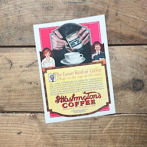 G. Washington Coffee Print Advertisement (1920) | Full-Color | Edwardian Kitchen | Art Deco Ephemera | Large Antique, Vintage Advertising