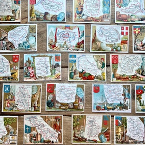 Französische Werbekarten, Regionen Frankreichs | Anfang 1900 | Antike Landkarten, Geographie | Farblithographien | Französische Ephemera, Handelskarten
