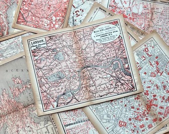 Mapas antigos da Europa (1900) | Pequenos ou grandes | Berlim, Paris, Viena, Zurique, Amsterdã | Lembrança de viagem alemã | Artigos antigos, papel