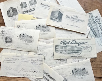 Texas Hotel Stationery Scraps (c. 1910s) | Brazos, Gunter, Crockett | Antique Advertising Ephemera | Vintage Craft Supplies, Junk Journaling