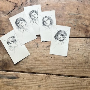 Handelskarten, Durchbruch (um 1880er Jahre) | Fünferset | unbenutzte antike Ephemera, Werbung | Kindergesichter, geripptes Papier, Vintage