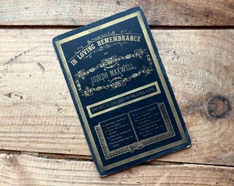 Victorian Mourning Card, Joseph Maxwell (1887) | Antique Memorial Ephemera, Funerary | Black, Gold | Vintage Funeral Ephemera, Halloween