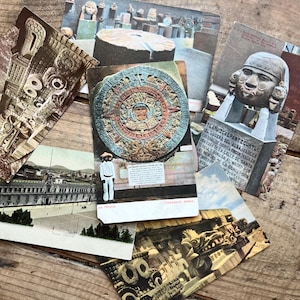 Ansichtkaarten uit het oude Mexico (ca. 1910) | Azteekse kalender, Teotihuacan-tempel, artefact | Archeologie, museum | Vintage reizen, antiek souvenir
