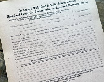 Chicago, Rock Island & Pacific Railway Co Claim Forms (1927)  | 21 Sheets | Loss, Damage Paperwork | Antique Railroad Ephemera, Memorabilia