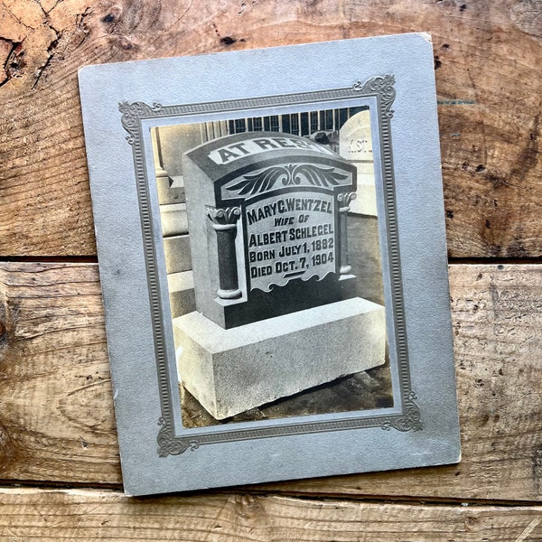 Mounted Photo, Wentzel Headstone (c. 1900) | Withers & Sons Monument Co. | Lancaster, PA | Gravestone, Burial, Cemetery | Antique, Vintage