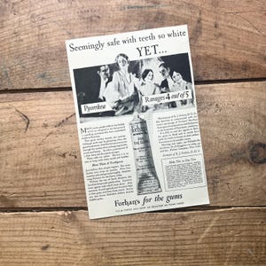 Print Werbung, Forhans Zahnpasta (1928) | Antike Werbung, Zahnarzt, Medizinisch | Vintage Ephemera | Jugendstil, Deko, Flapper Mode