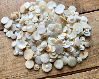 Antique Shell Buttons (early 1900s) | Lots of Four, Six, Eight | Three Sizes | 1/4&quot; - 1-1/2&quot; Diameter | Vintage Pearl | Sewing, Crafting