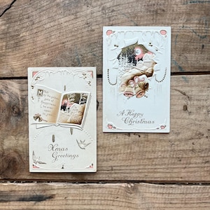 Cartes de Noël victoriennes, gaufrées (vers 1910) | carte postale manuscrite | Elkheart, Indiana | Éphémères antiques des Fêtes | vintage, manuscrit