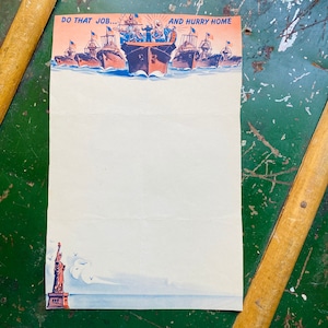 Membrete de la Segunda Guerra Mundial, 1940 / Arte de la Marina de los EE. UU., Dibujos animados / Historia de la Segunda Guerra Mundial / Efímero vintage raro