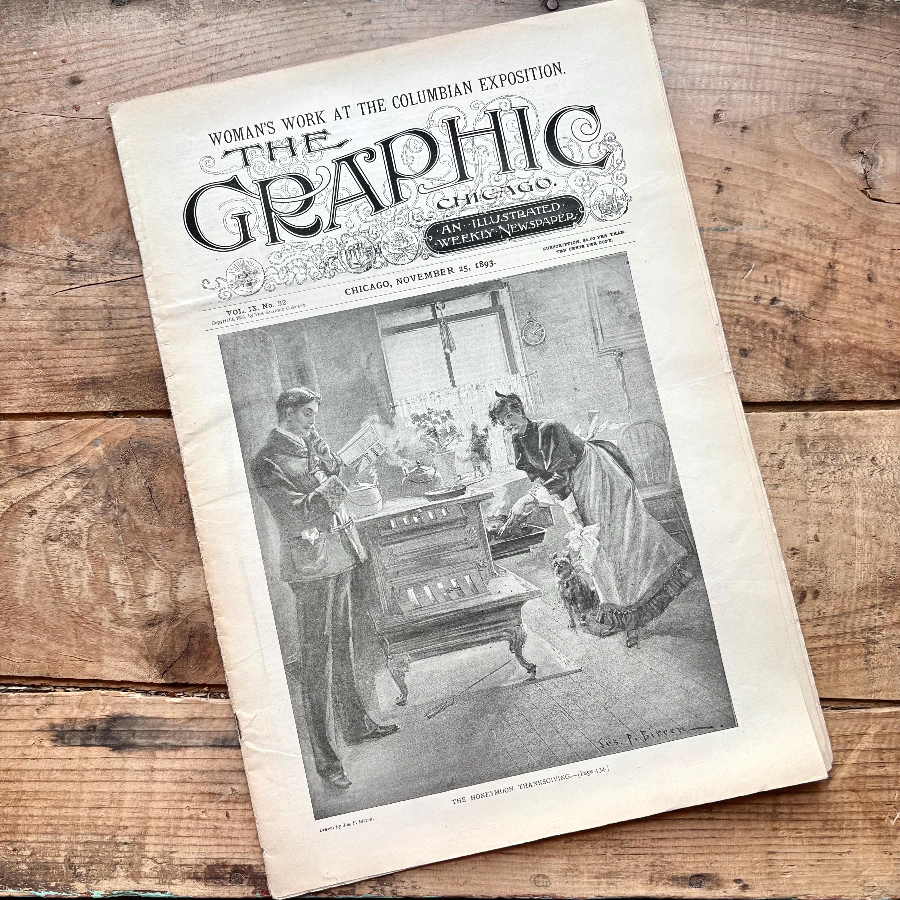 The Graphic Chicago Magazine (Nov 1893) Columbian Exposition, Woman's Building, Thanksgiving Vintage, Antique Souvenir, World's Fair