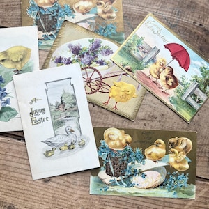 Easter Postcards, Chicks & Eggs  (c. 1910s) | Dollar Shipping | Antique Holiday Ephemera | Vintage, Gilt, Embossed | Edwardian Collectible
