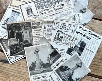 Cemetery Print Ads (c. 1910s-1930s) | Dollar Shipping | Small Advertising | Headstones, Monuments, Memorials, Mortuary | Vintage Halloween