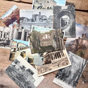 Antike Ruinen Postkarten (1910er Jahre) | Pompeji, Parthenon, Felsstiftung, Glastonbury | Vintage Reiseandenken | Antike Archäologie Ephemera