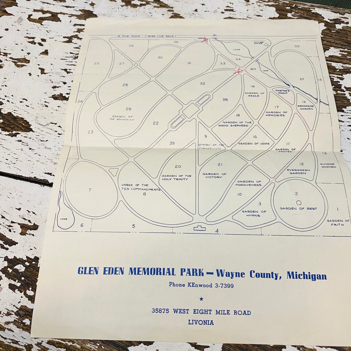 Glen Eden Cemetery Map c. 1960s Vintage Map Detroit Wayne Etsy