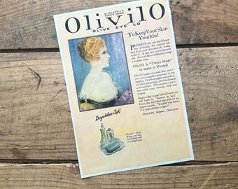 Pubblicità stampata del sapone Olivilo (anni '20) / A colori / Biancheria intima Madewell / Bellezza edoardiana / Grande materiale pubblicitario antico e vintage