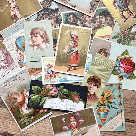 Victorian Trade Cards (c. 1880s) | Sewing Machines, Stationery, Cologne, Druggist, Printer, Dry Goods | Antique, Vintage Advertising Card