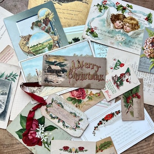 Victorian Christmas Ephemera (c. 1900s) | Indiv. Priced | Victorian Holiday Cards, Tags, Lithographs | Antique Ephemera, Vintage Collectible