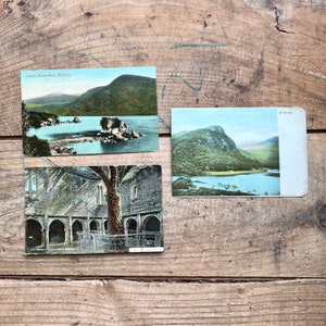Postais Antigos, Killarney (década de 1910) | Abadia de Muckross. Colleen Bawn Rock, montanha Eagles Nest | Lembrança irlandesa, história, parque nacional
