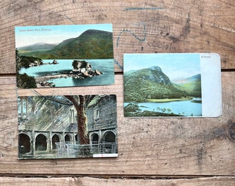Antique Postcards, Killarney (1910s) | Muckross Abbey. Colleen Bawn Rock, Eagles Nest Mountain | Irish Souvenir, History, National Park