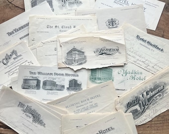 North Carolina Hotel Stationery Scraps (c. 1910s) | Raleigh, Greensboro, Durham | Antique Advertising | Vintage Craft Supplies, Journaling