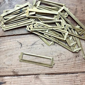 Brass Library Card Catalog Drawer Labels (c. 1940s) | Brass Name Plates |  File Labels, Filing Cabinet, Apothecary | Antique Office Storage
