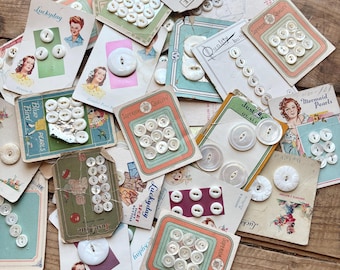 Vintage Pearl Buttons (1910s-1940s) | Luckyday, Mermaid, Quality | On Cards, Craft Ephemera, Sewing Supplies | Antique, Art Deco, Nouveau