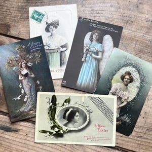 Easter Postcards, Women (c. 1910s) | French, British, American | Antique Holiday Ephemera | Sent, Unsent | Tuck’s, Photo Postcards, Vintage