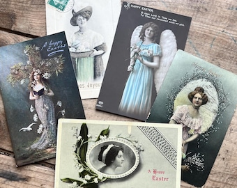 Cartes postales de Pâques, femmes (vers 1910) | Française, britannique, américaine | Éphémères antiques des Fêtes | Envoyé, non envoyé | Tuck's, Cartes postales photo, vintage