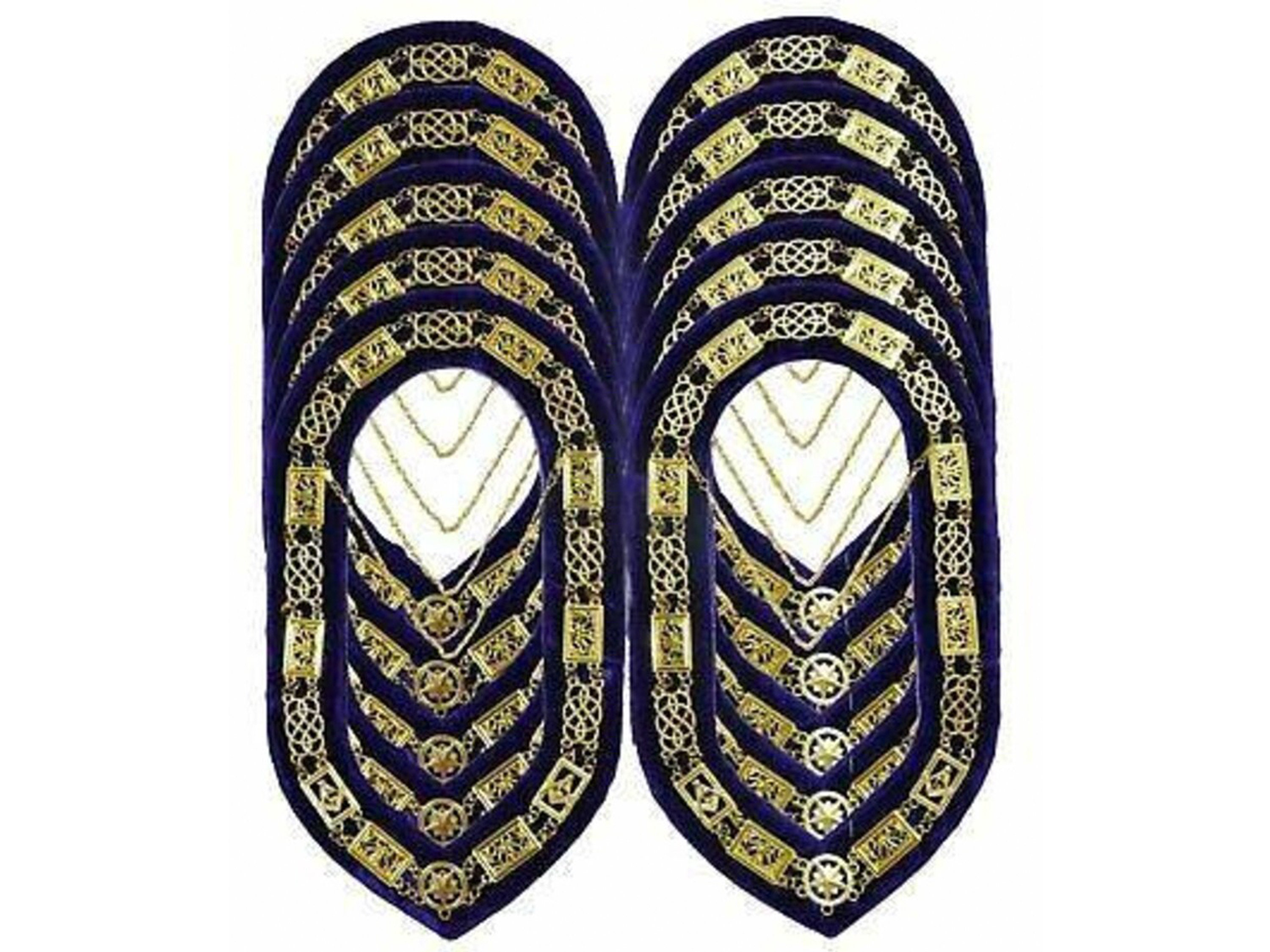 Masonic Regalia Grand Lodge Metal Chain Collar Gold on Purple Backing