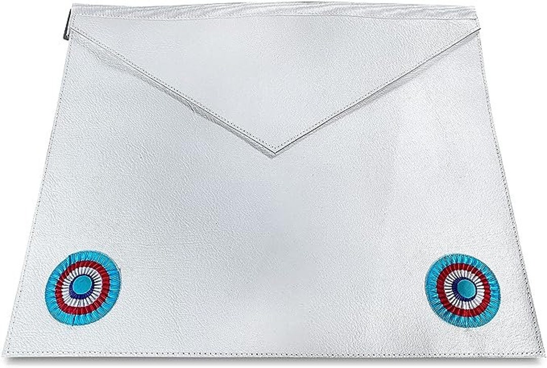 Tablier Maçonnique Apprenti GLNF - Blanc, Similicuir - Réglable 81-117cm - Pour Cérémonies Franc-Maçonnerie