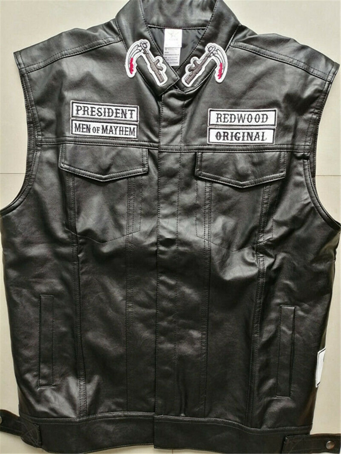 Sons Of Anarchy Jax Leather Motorcycle Club Sleeveless Embroidered Vest