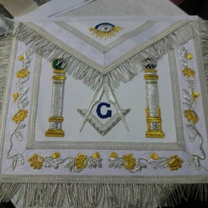 Tenue de parade maçonnique MAÎTRE-MAÇON, Tablier maître maçon Blanc, Tablier franc-maçon