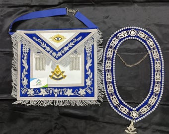 Masonic Past Master Apron, Chain Collar & Jewel: Handmade Blue Velvet