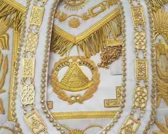 MASONIC GRAND MASTER Apron Chain Collar White Velvet Gold Handmade Work