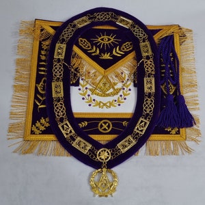 Masonic Grand Lodge Chain Collar and Grand Lodge Past Master Apron + Jewel