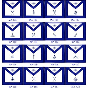 Masonic Blue Lodge Officer Aprons Embroidered - SET OF 13