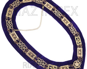 Masonic Grand Lodge Master Mason Collar: Golden Chain, Purple Velvet