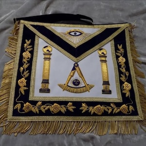 Masonic Past Master Gold Bullion Apron Pillars Leather Gift For Him