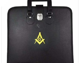 Hand Embroidered Masonic Apron Case: Square & Compass Gift