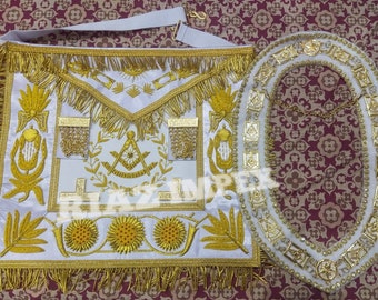 Masonic Past Grand Master Apron & Collar: Hand Embroidered Gold Bullion