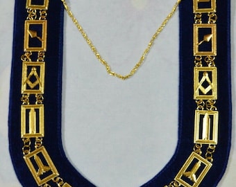 MASONIC Blue lodge Chain collar With Free Worshipful Master Officer Jewel Gold and silver