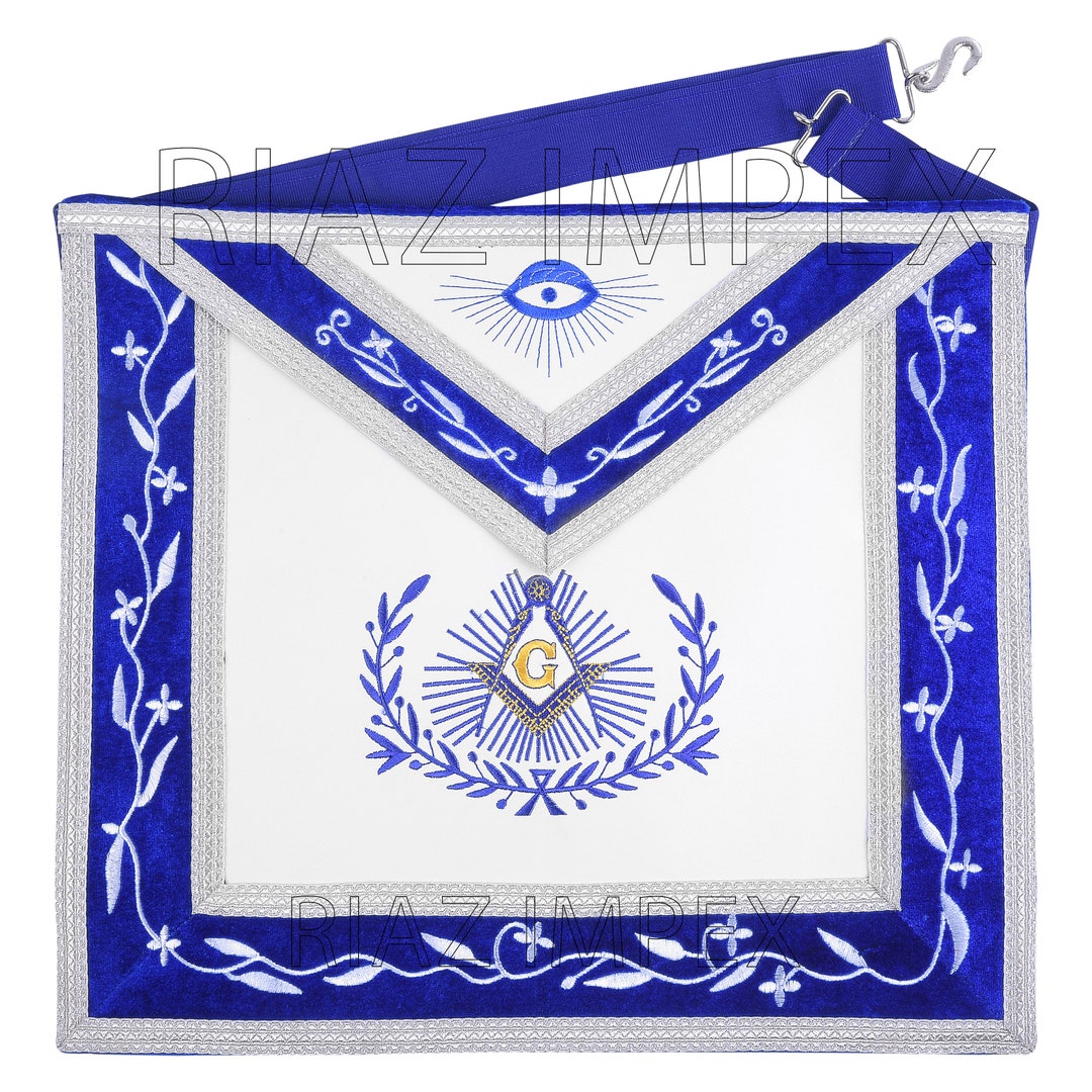 Master Mason With Embroidered Border Masonic Apron - [blue & White