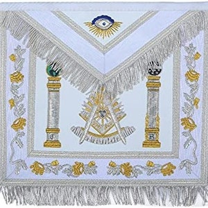 Masonic Weiß Fransen Doppelspalte Past Master Masonic APRON Geschenk für Ihn