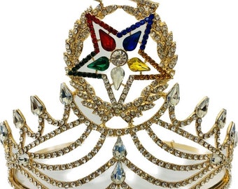 Masonic OES Grand Matron Crown: Gold Tone Rhinestone Adjustable Tiara
